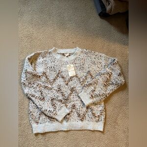 Hem & Thread Speckled Crew Neck Sweater - Gray and Brown